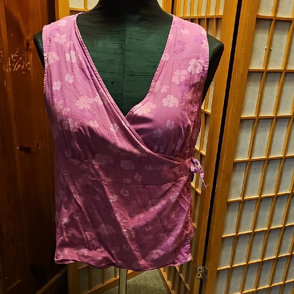 Williams Sonoma Pink Floral Wrap Top